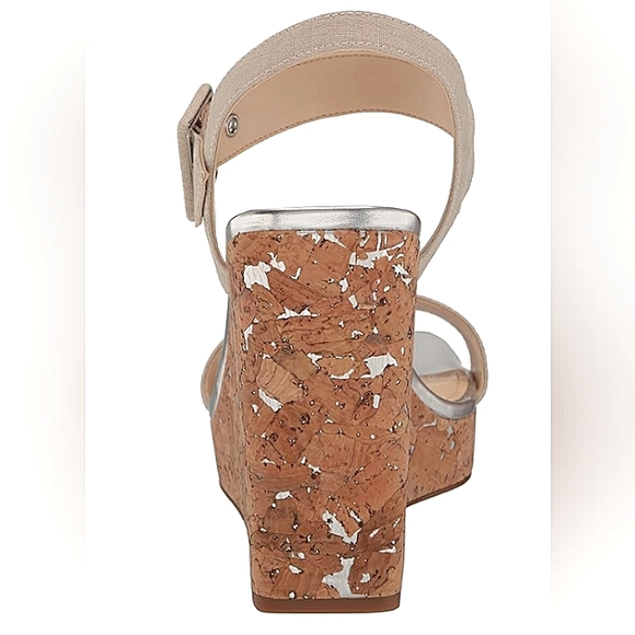New w/o Box Nine West Courts Square Toe Cork Wedge Dress Sandals Size 8 - Picture 6 of 8